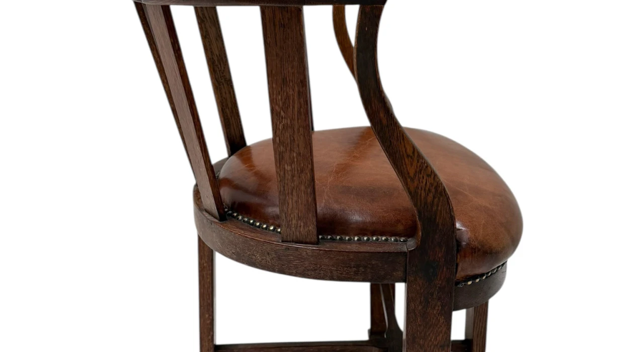 Art Deco Captain"s Chair or Armchair with Leather Seat, 1930s